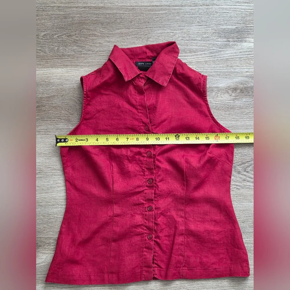 Red 100% Linen Sleeveless Button Front Blouse Size S - Picture 5 of 7